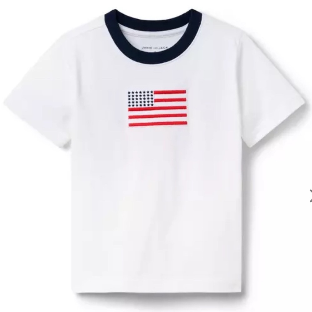 NWOT Janie and Jack White and Red Short Sleeve Tee with Flag Design